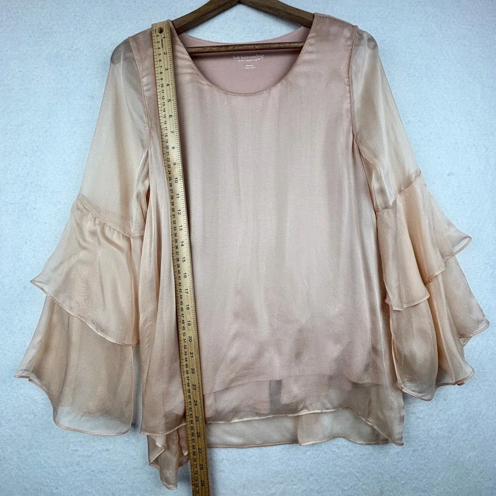 Soft Surroundings Blouse Womens Medium Silk Tiered Ruffle Sleeve - Picture 6 of 11